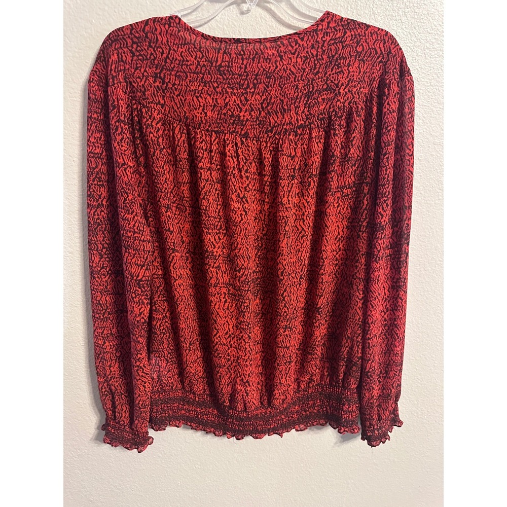 Michael Kors Blouse Long Sleeve Keyhole Red Black Print XL - Picture 5 of 5